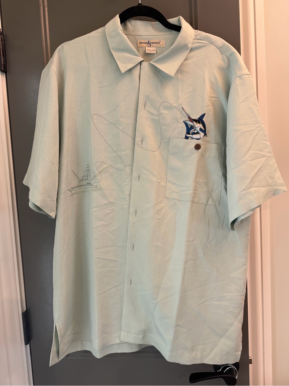 Hook & Tackle Men's Mint Short-Sleeve Button-Down Shirt L
